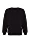 Black Thick Inside Fleece Slogan Embroidered Relaxed/Comfortable Fit Knitted Sweatshirt TWOAW22SW1464 - 8