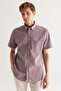 Men's Claret Red Comfort Fit Relaxed Cut Hidden Button Collar 100% Cotton Flared Short Sleeve Shirt