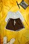 2 Pack Gray Brown Colored White Piping Combed Cotton Slit Drawstring Mini Shorts