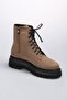 Alex Beige Suede Laced and Zippered Thick Sole Women's Boots - 7