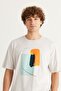 Men's Gray Oversize Loose Cut Crew Neck 100% Cotton Printed T-Shirt - 2