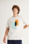 Men's Gray Oversize Loose Cut Crew Neck 100% Cotton Printed T-Shirt - 5