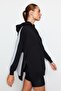 Gri Melanj Pamuklu Renk Bloklu Geniş Kalıp İçi Polarlı Örme Spor Sweatshirt TWOSS22SW0074 - 3