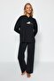 Siyah Kedi Baskılı Sweatshirt-Pantolon Örme Pijama Takımı THMAW24PT00044 - 4