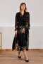 Yellow Floral Print Double-Breasted Collar Chiffon Plus Size Dress Black - 2