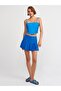 20129 Gathered Detailed Strappy Crop Top-Blue - 4
