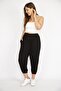 Women's Large Size Black Ribbed Comfortable Cut Side Pocket Sweatpants Bottom 65n36770 - 2