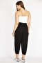 Women's Large Size Black Ribbed Comfortable Cut Side Pocket Sweatpants Bottom 65n36770 - 5