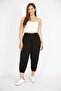 Women's Large Size Black Ribbed Comfortable Cut Side Pocket Sweatpants Bottom 65n36770 - 6