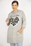 Women's Large Size Gray Sequin Embroidered Kangaroo Pocket Hooded Sweatshirt 65n36726 - 6