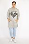 Women's Large Size Gray Sequin Embroidered Kangaroo Pocket Hooded Sweatshirt 65n36726 - 7