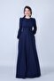 Round Neck Long Sleeve Woven Fabric Drawstring Waist Belted Pocket Maxi Length Invitation & Evening Dress - 3