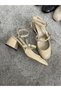 Presley Tape Detailed Cream Patent Leather Women's Classic Heeled Shoes