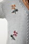 Women's Gray Floral Embroidered Textured Knitwear Cardigan KG00002 - 6