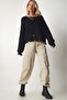 Women's Black Distressed Oversized Knit Sweater ki00098