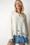 Women's Bone Ripped Detailed Oversize Knit Sweater Ki00098 - 2