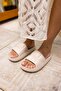 CLARISA UNISEX BEIGE BAKLAVA PATTERN EVA DAYLUK-BEACH PLATFORM SLIPPERS - 6