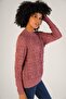 Dried Rose Women's Pom Pom Patterned Openwork Crew Neck 100% Cotton Sweater - 3