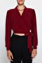 Bordo Kruvaze Kapamalı Crop Esnek Örme Bluz TWOAW24BZ00071 - 4