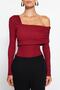 Claret Red Asymmetric Collar Detailed Draped Fitted/Body-Fitted Wrap/Textured Knitted Body TWOAW23BD00043 - 4