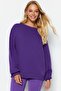 Mor Oversize/Rahat Kesim Basic Bisiklet Yaka Kalın/İçi polarlı Örme Sweatshirt TWOAW24SW00102 - 2