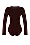 Brown Padded Drape Detailed Fitted/Flexible Snap Fastener Knitted Body TWOAW22BD0156 - 8