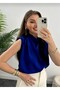 Women's Plunging Neckline Padded Shoulders and Loose Blouse - 3
