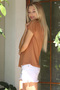 Caramel Color V-Neck Short Sleeve Solid Color Knitted T-Shirt - 7