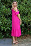 Fuchsia Asymmetrical Collar Off-the-Shoulder Solid Color Lace Knitted Dress - 7