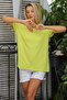 Light Lemon Asymmetrical Collar Short Sleeve Solid Color Knitted Blouse - 5