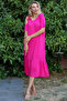 Fuchsia Asymmetrical Collar Off-the-Shoulder Solid Color Lace Knitted Dress
