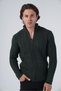 Khaki Men's Hair Braided Execution Zippered Stand Collar Knitwear Wool Cardigan