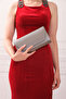 Women's Platinum Fabric Evening Dress, Portfolio Evening Bag - 5