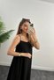 Long Casual Linen Dress with Rope Straps Black - 3