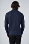 Navy Blue Men's Hair Braided Execution Zippered Stand Collar Knitwear Wool Cardigan - 3