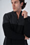 Black Men's Zigzag Embroidered Double Color Stand Collar Zippered Pocket Knitwear Wool Cardigan - 5