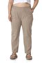 Plus Size Gabardine Mink Trousers with Elastic Waist and Pockets