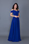 Sax Blue Maxi Length Shoulder Detailed Strappy Flared Model Dress