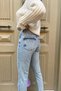 High Waist Lycra Blue Snow Wash Boyfriend Jeans Flexible Mom Denim Pants - 4