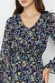 Women's Navy Blue V-Neck Ruffle and Gipe Detailed Chiffon Dress - 3