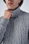 Gray Men's Execution Hair Braided Cross Patterned Turtleneck Knitwear Wool Sweater - 5