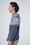 Indigo Men's Hair Braided Jacquard Deer Patterned Crew Neck Knitwear Wool Sweater - 4