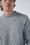 Gray Men's Execution Hair Basket Knitted Crew Neck Knitwear Wool Sweater - 5