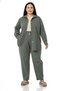 Large Size High Waisted Gabardine Khaki Trousers with Ruffle Detail on the Waist - 6