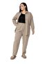 Plus Size High Waisted Gabardine Mink Trousers with Ruffle Detail on the Waist - 6