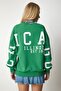 Women's Green Printed Oversize Sweatshirt HF00440 - 7