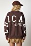 Women's Brown Printed Oversize Sweatshirt HF00440 - 7