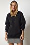Women's Black Hooded Knitted Sweatshirt EW00001 - 3