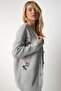 Women's Gray Floral Embroidered Textured Knitwear Cardigan KG00002 - 4