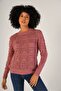 Dried Rose Women's Pom Pom Patterned Openwork Crew Neck 100% Cotton Sweater